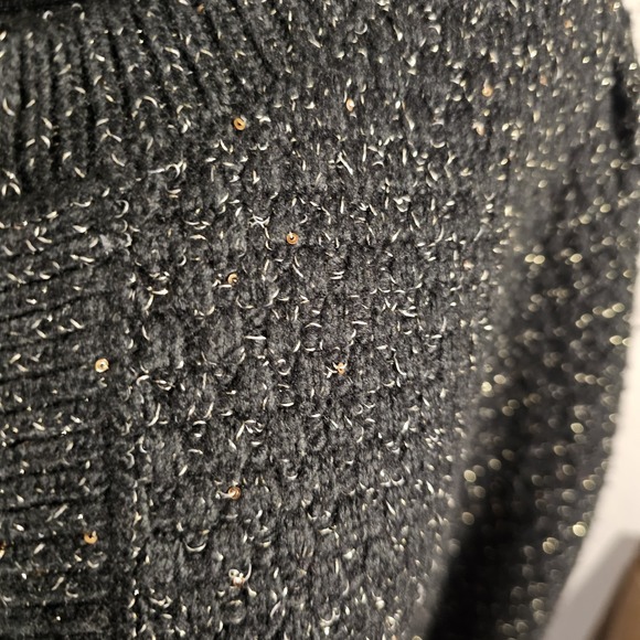 Express Black Knit Cardigan Sweater Sparkle Sequin Hook Closure Puff Sleeve L - Picture 2 of 12